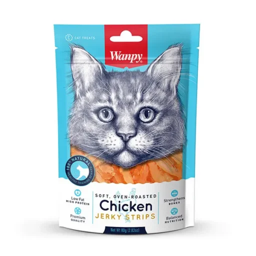Wanpy skanėstas katėms, vytintos vištienos juostelės, minkštos, 80g