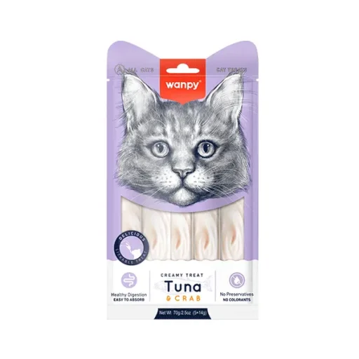 Wanpy Creamy treats skanėstas katėms, su tunu ir krabais, 70 g (5x14g)