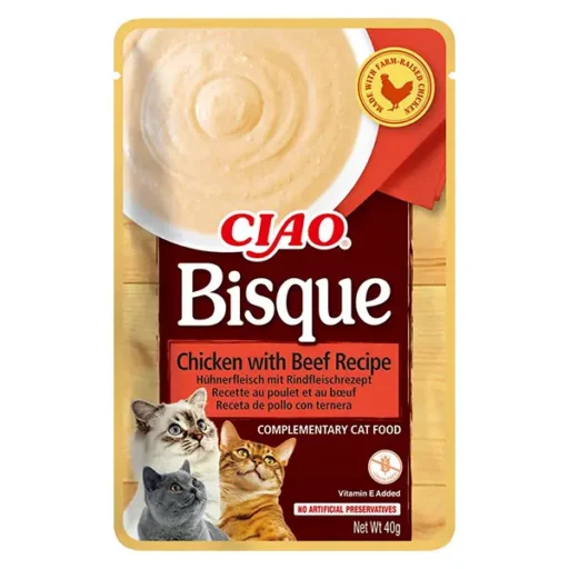 CIAO Bisque tiršta sriuba katėms su vištiena ir jautiena, 12x40 g.