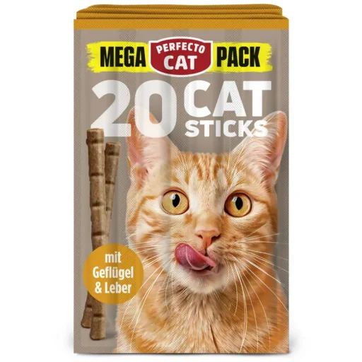 Perfecto Cat MEGA PACK skanėstai katėms lazdelės su paukštiena ir kepenimis, 20 vnt (100g)