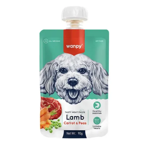 Wanpy pasta šunims, su ėriena, morkomis ir žirneliais, 90g