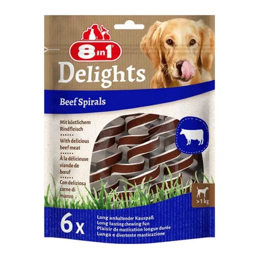 8in1 Delights spiralės skanėstai šunims, su jautiena, 6 vnt, 113g