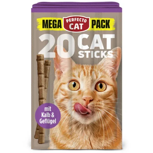 Perfecto Cat MEGA PACK skanėstai katėms lazdelės su veršiena ir paukštiena, 20 vnt (100g)