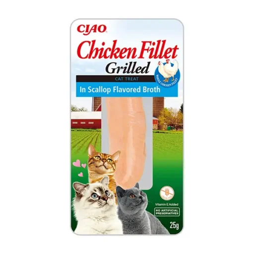 CIAO skanėstas katėms, vištienos krūtinėlės filė šukučių sultinyje, 25 g.