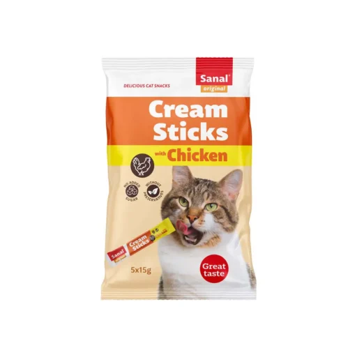 Sanal Cream Sticks with Chicken kreminis skanėstas katėms, 75 g (5vnt)